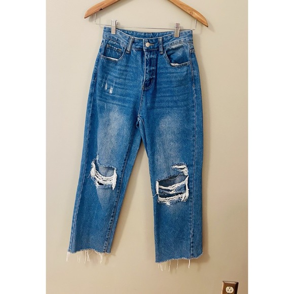 SHEIN Crop Jeans Women Distressed High Waisted 4 - Picture 12 of 15